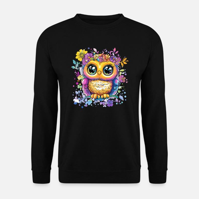 Bunte Eule mit Blüten - Unisex Pullover - Schwarz