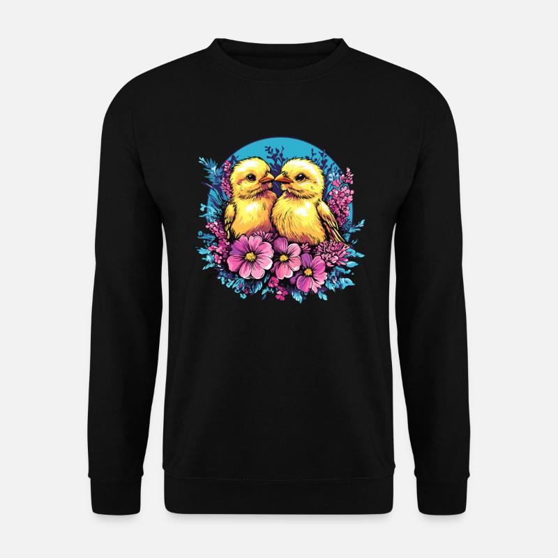 Two chicks in flowers - Unisex Sweatshirt - black