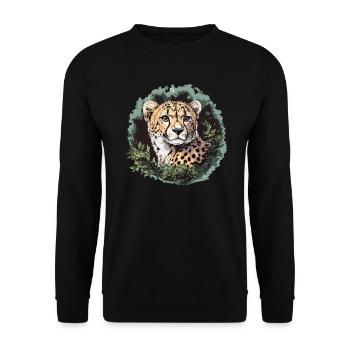Gepard im grünen Dschungel - Unisex Pullover - Schwarz - Vorne - Alina (178cm) & Michal (187cm)