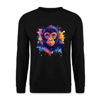 Bunter Affenkopf Splash - Unisex Pullover - Schwarz - Vorne - Alina (178cm) & Michal (187cm)