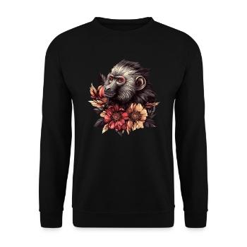 Pensive Monkey with Flowers - Unisex Sweatshirt - black - Front - Alina (178cm) & Michal (187cm)