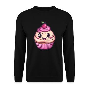 Süßer Cupcake mit Kirsche - Unisex Pullover - Schwarz - Vorne - Alina (178cm) & Michal (187cm)