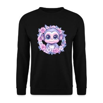 Süßes Affenbaby im Blumenkranz - Unisex Pullover - Schwarz - Vorne - Alina (178cm) & Michal (187cm)