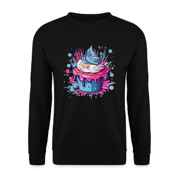 Bunter Cupcake Pop-Art - Unisex Pullover - Schwarz - Vorne - Alina (178cm) & Michal (187cm)