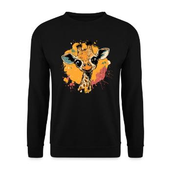 Giraffe im Farbklecks - Unisex Pullover - Schwarz - Vorne - Alina (178cm) & Michal (187cm)