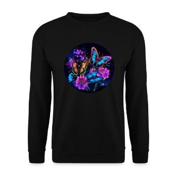 Papillons néon dans une mer de fleurs - Sweat-shirt Unisexe - noir - Devant - Alina (178cm) & Michal (187cm)