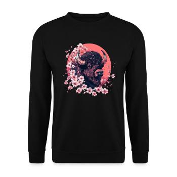 Bison en fleurs de cerisier - Sweat-shirt Unisexe - noir - Devant - Alina (178cm) & Michal (187cm)