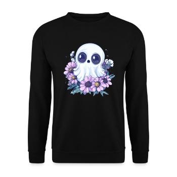 Geist mit Blumen - Unisex Pullover - Schwarz - Vorne - Alina (178cm) & Michal (187cm)