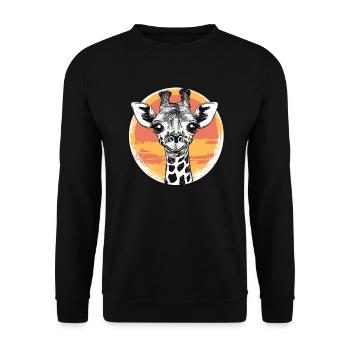 Giraffe bei Sonnenuntergang - Unisex Pullover - Schwarz - Vorne - Alina (178cm) & Michal (187cm)