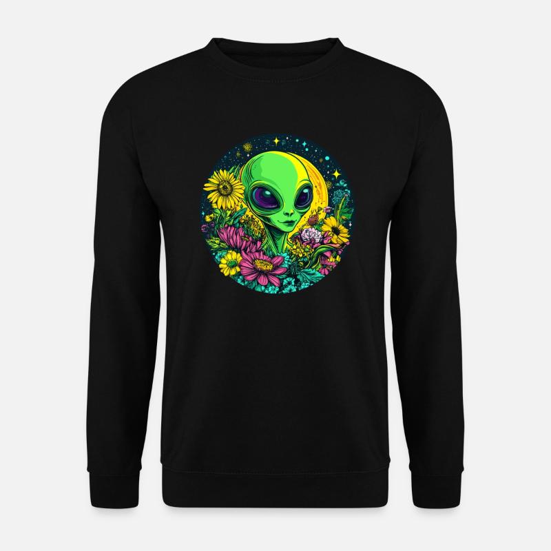 Alien mit Blumenwiese - Unisex Pullover - Schwarz