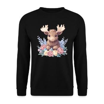 Süßer Elch mit Blumen - Unisex Pullover - Schwarz - Vorne - Alina (178cm) & Michal (187cm)