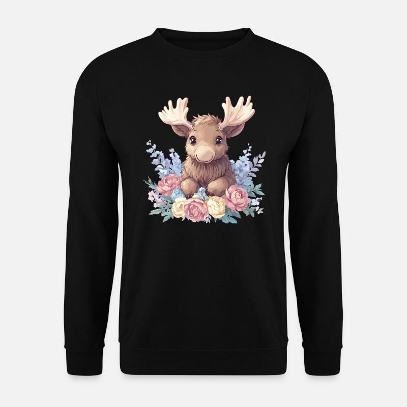 Süßer Elch mit Blumen - Unisex Pullover - Schwarz