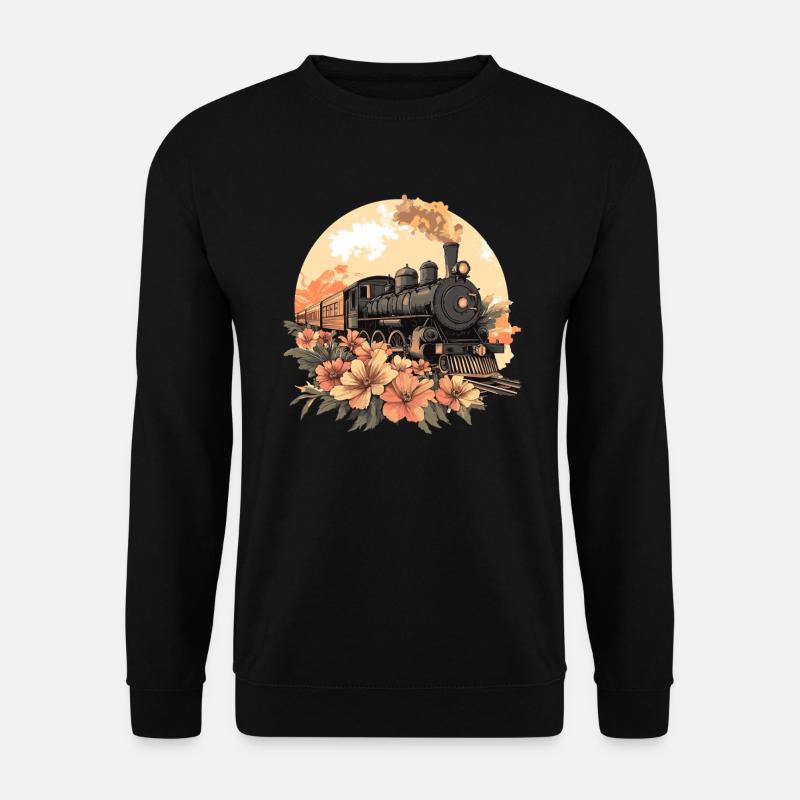 Nostalgischer Zug mit Blumen - Unisex Pullover - Schwarz