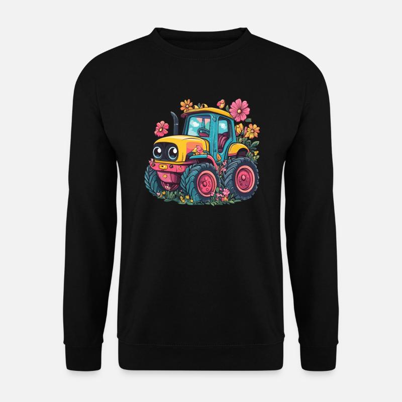 Fröhlicher Blumen-Traktor - Unisex Pullover - Schwarz