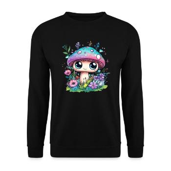 Champignon magique avec des fleurs - Sweat-shirt Unisexe - noir - Devant - Alina (178cm) & Michal (187cm)