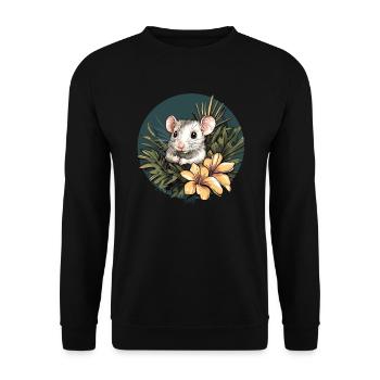 Dschungelmaus mit Blüte - Unisex Pullover - Schwarz - Vorne - Alina (178cm) & Michal (187cm)