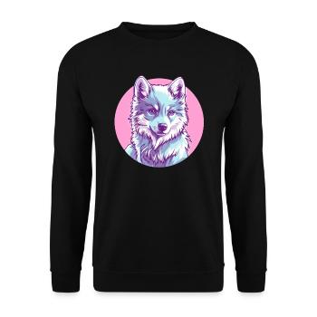 Arktischer Wolf in Rosa - Unisex Pullover - Schwarz - Vorne - Alina (178cm) & Michal (187cm)