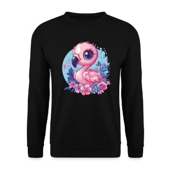 Flamingo with floral decoration - Unisex Sweatshirt - black - Front - Alina (178cm) & Michal (187cm)