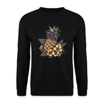 Vintage Ananas mit Blüten - Unisex Pullover - Schwarz - Vorne - Alina (178cm) & Michal (187cm)
