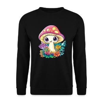 Happy toadstool in the flower field - Unisex Sweatshirt - black - Front - Alina (178cm) & Michal (187cm)