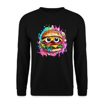 Burger with a comic face - Unisex Sweatshirt - black - Front - Alina (178cm) & Michal (187cm)