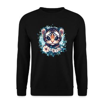 Süßes Tigerbaby mit Blumenkranz - Unisex Pullover - Schwarz - Vorne - Alina (178cm) & Michal (187cm)