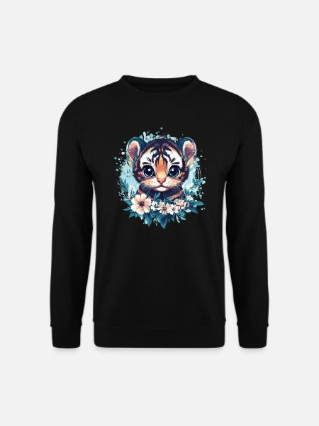Mignon bébé tigre avec couronne de fleurs - Sweat-shirt Unisexe - noir
