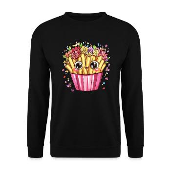 Frites au flower power - Sweat-shirt Unisexe - noir - Devant - Alina (178cm) & Michal (187cm)