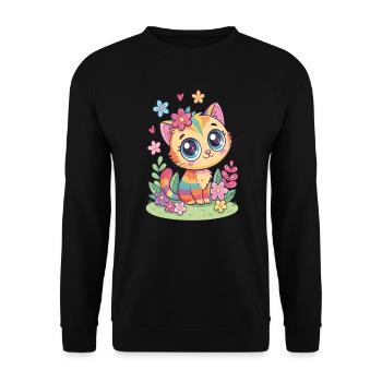 Chat arc-en-ciel avec des fleurs - Sweat-shirt Unisexe - noir - Devant - Alina (178cm) & Michal (187cm)