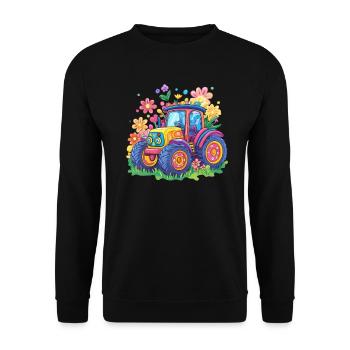 Bunter Blumen Traktor - Unisex Pullover - Schwarz - Vorne - Alina (178cm) & Michal (187cm)