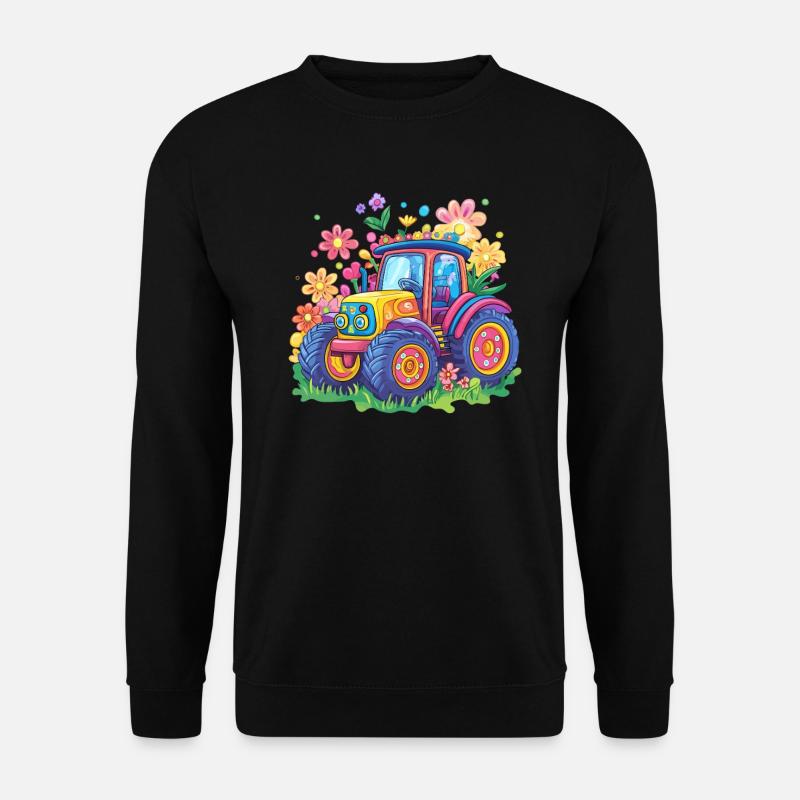 Bunter Blumen Traktor - Unisex Pullover - Schwarz