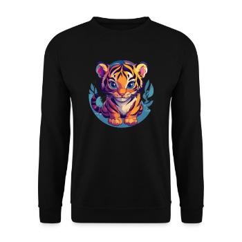 Süßer Tiger mit großen Augen - Unisex Pullover - Schwarz - Vorne - Alina (178cm) & Michal (187cm)