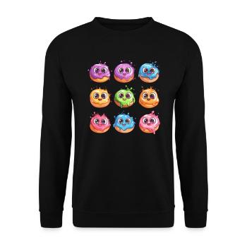 Bunte Donut Freunde - Unisex Pullover - Schwarz - Vorne - Alina (178cm) & Michal (187cm)