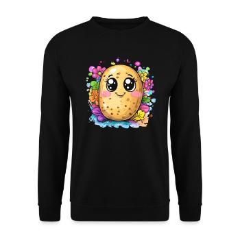 Fröhliche Kartoffel mit großen Augen - Unisex Pullover - Schwarz - Vorne - Alina (178cm) & Michal (187cm)