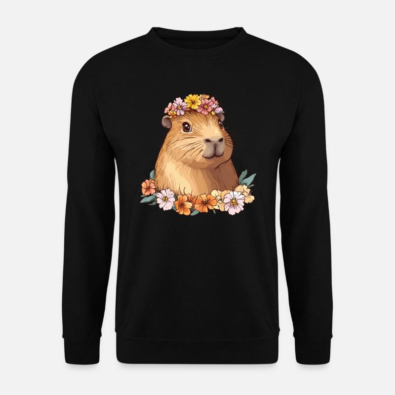 Cute Capybara with Flowers - Unisex Sweatshirt - black