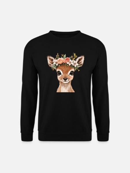 Rehkitz mit Blumenkranz - Unisex Pullover - Schwarz
