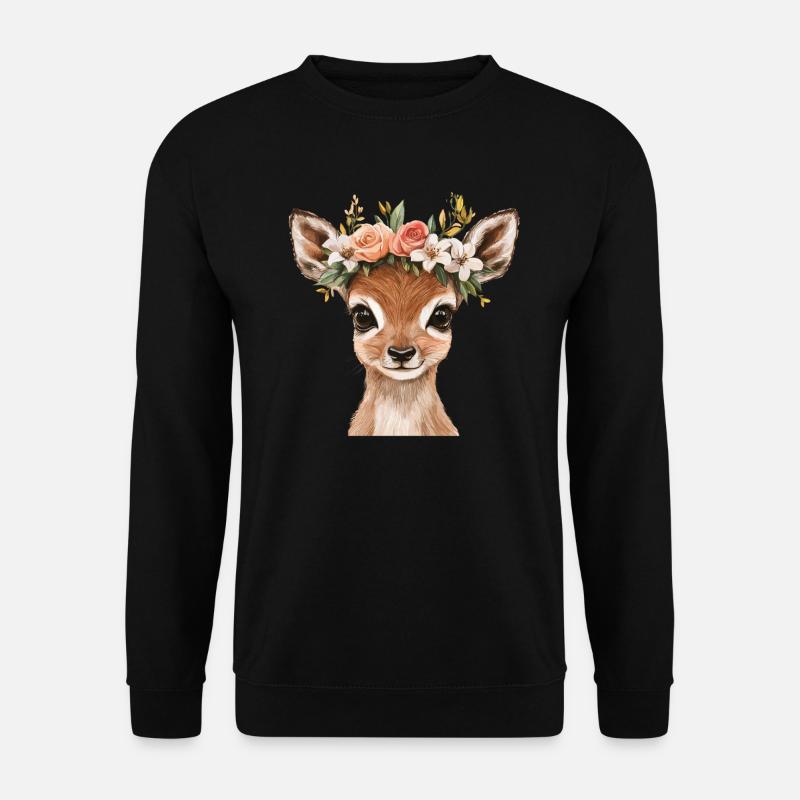 Rehkitz mit Blumenkranz - Unisex Pullover - Schwarz