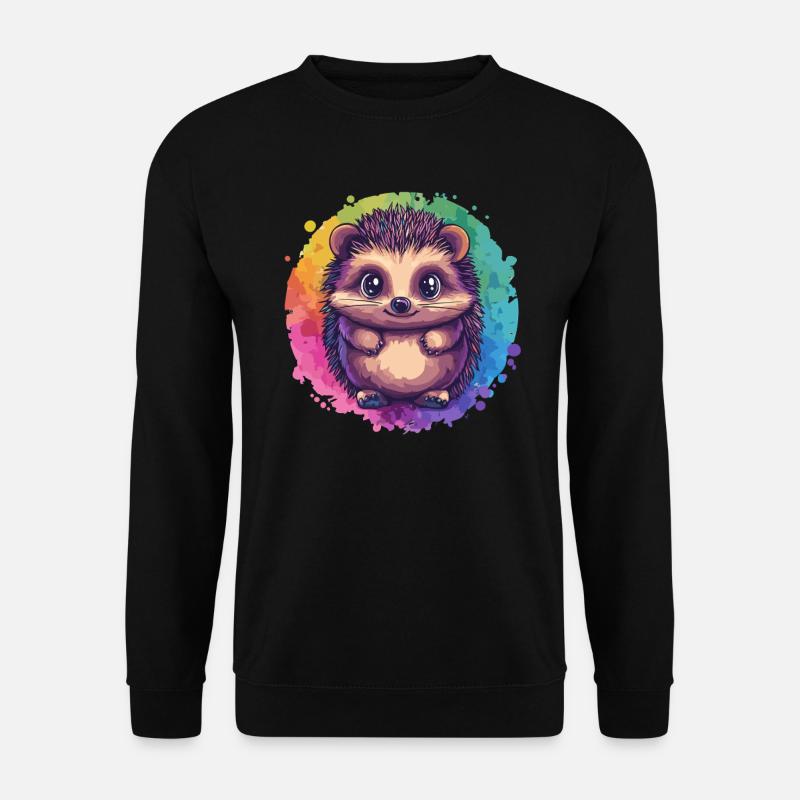 Bunter Igel vor Regenbogen - Unisex Pullover - Schwarz