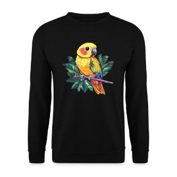 Bunter Papagei auf Ast - Unisex Pullover - Schwarz - Vorne - Alina (178cm) & Michal (187cm)