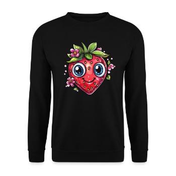 Erdbeere mit Blumenlächeln - Unisex Pullover - Schwarz - Vorne - Alina (178cm) & Michal (187cm)