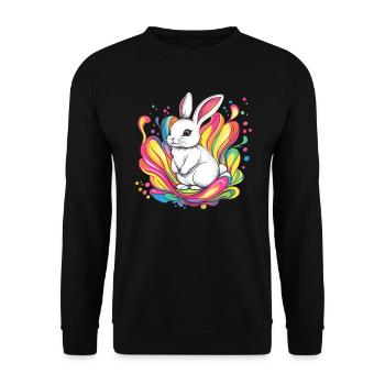 Weißes Kaninchen mit Farben - Unisex Pullover - Schwarz - Vorne - Alina (178cm) & Michal (187cm)