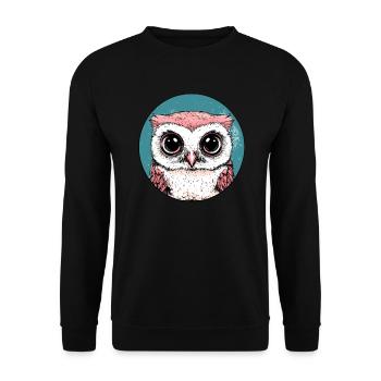Große Augen Eule - Unisex Pullover - Schwarz - Vorne - Alina (178cm) & Michal (187cm)