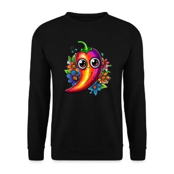 Colorful chili with flowers - Unisex Sweatshirt - black - Front - Alina (178cm) & Michal (187cm)
