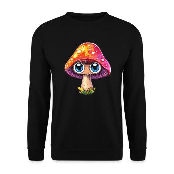 Pilz mit großen Augen - Unisex Pullover - Schwarz - Vorne - Alina (178cm) & Michal (187cm)