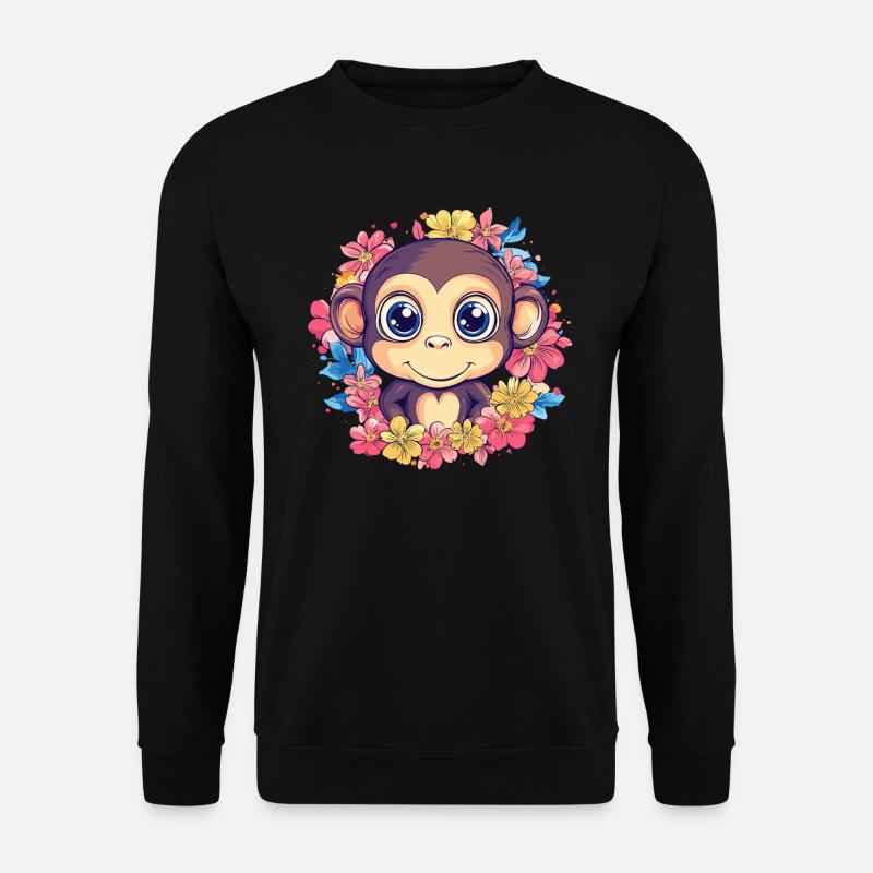 Fröhlicher Affe mit Blumen - Unisex Pullover - Schwarz