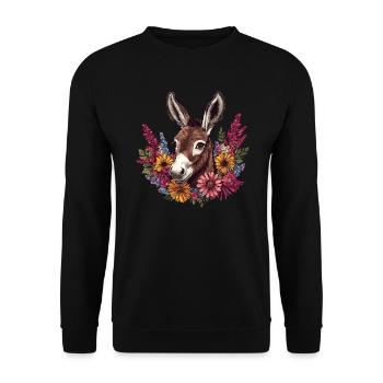 Esel mit Blumenkranz - Unisex Pullover - Schwarz - Vorne - Alina (178cm) & Michal (187cm)