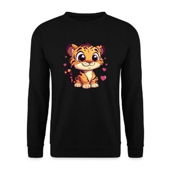 Tiger mit Herzchen - Unisex Pullover - Schwarz - Vorne - Alina (178cm) & Michal (187cm)