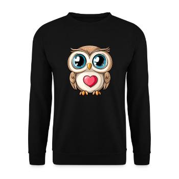 Eule mit Herzsymbol - Unisex Pullover - Schwarz - Vorne - Alina (178cm) & Michal (187cm)