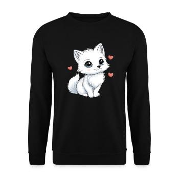 Weißer Fuchs mit Herzen - Unisex Pullover - Schwarz - Vorne - Alina (178cm) & Michal (187cm)