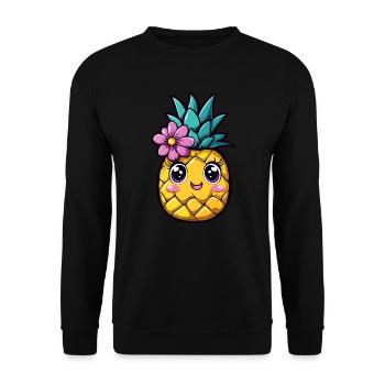 Ananas mit Blume - Unisex Pullover - Schwarz - Vorne - Alina (178cm) & Michal (187cm)